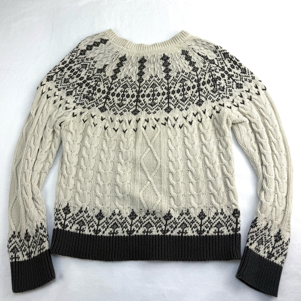 Anthropologie Cream Cable-Knit Sweater with Floral Embroidery - Picture 3 of 15